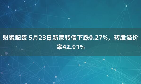 财聚配资 5月23日新港转债下跌0.27%,转股溢价率42.91%